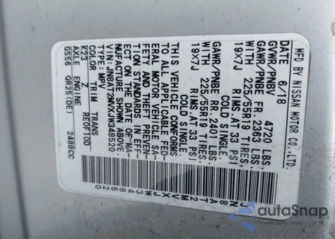 2018 Nissan Rogue Sl из США, поврежденный, VIN JN8AT2MVXJW348520